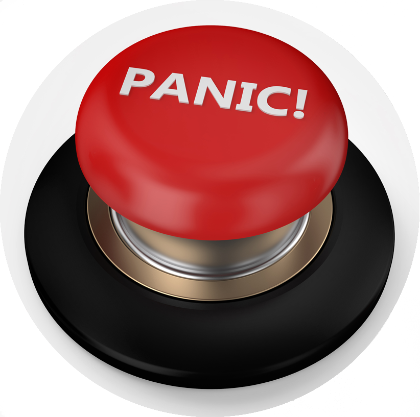 εικόνα 3d κόκκινου κουμπιού που αναγράφει 'πανικός!'